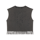 MothTech™ Cropped Fringed Muscle Tee Camisole | Aged Black