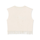 MothTech™ Cropped Fringed Muscle Tee Camisole | Aged Ecru